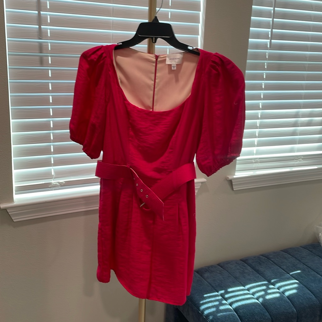 Lavender Brown Short Belted Dress In Bright Pink. Size Us Medium.